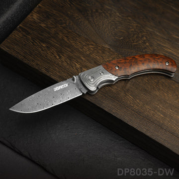 High End Genuine Damascus Pocket Knives with Wood Handle